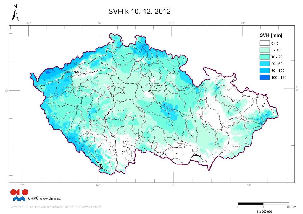 2. Zásoba vody ve sněhové pokrývce V zimní sezóně 212/213 sněžilo poprvé v poslední říjnové dekádě. První sníh roztál, povodí však zůstalo od této epizody nasycené.