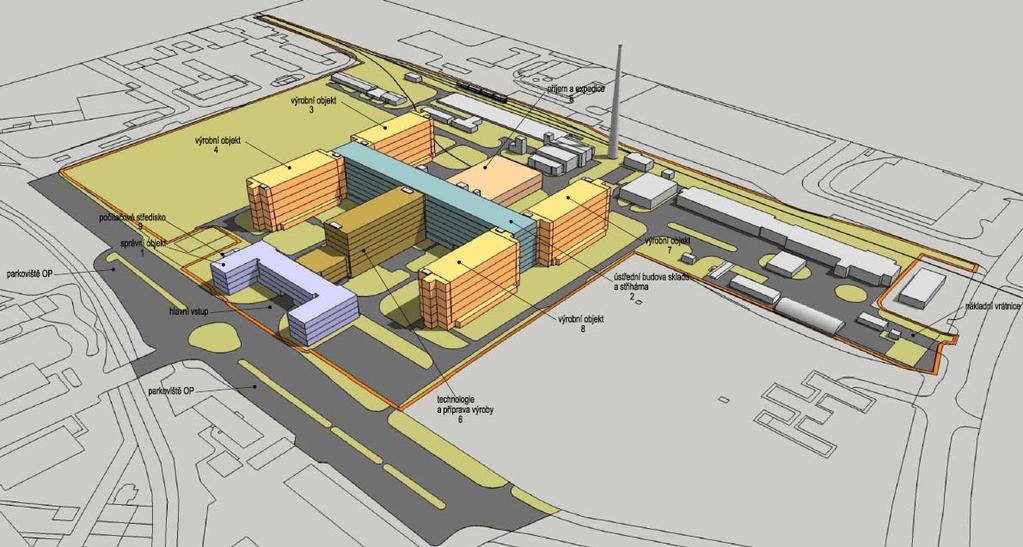 7. Architektonický koncept V únoru 2013 byl vypracován architektonický koncept možného využití areálu společnosti