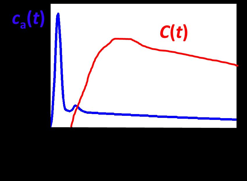 Je zřejmé, že signál AIF bude časově posunutý oproti měřené koncentraci k.l. C(t) ve tkáni v ROI.