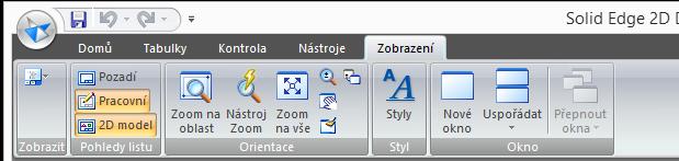 Zapnutí listu 2D Modelu Kreslení pohledů součásti, sestavy nebo výrobku v pravoúhlém promítání provádíme vždy v listu 2D Model, který poskytuje nekonečnou plochu pro kreslení.