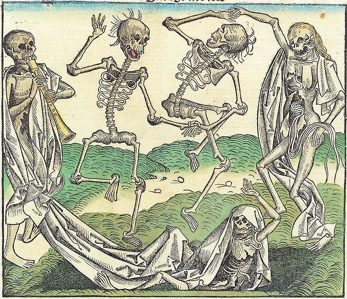 18 Příloha 20. Dance Macabre. Michael Wolgemut. Dřevořez ze Schedelovy - Norimberské kroniky, r.1493.