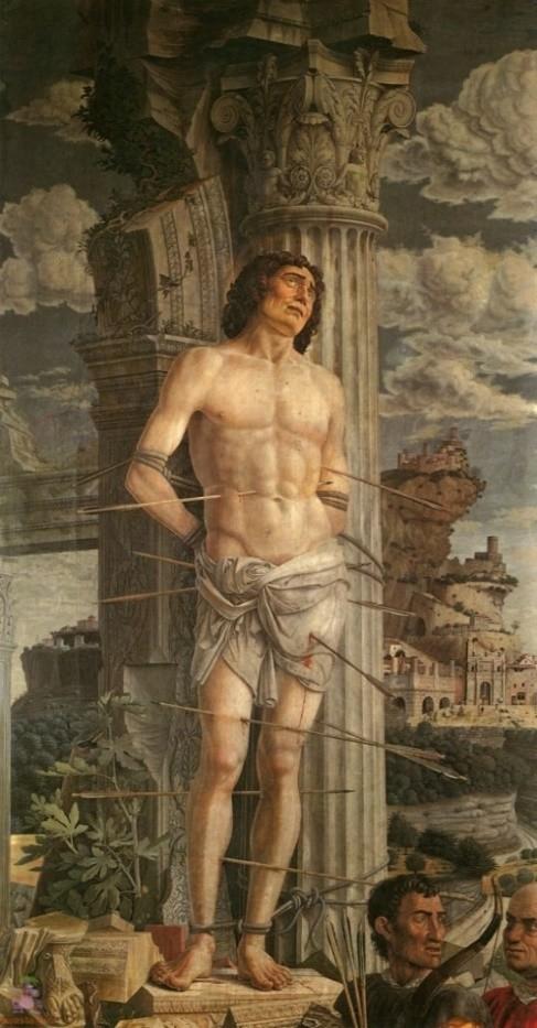 Příloha 2. St. Sebastián. Kult z dob Justiniánovu moru. Andrea Mantegna, rozmezí.1431 1480.