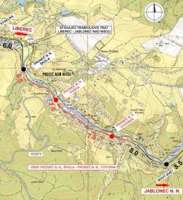 Rekonstrukce tramvajové trati Liberec - Jablonec nad Nisou v úseku Proseč nad Nisou, ŠKOLA - Proseč nad Nisou, VÝHYBNA LIBEREC - nejsložitější část rekonstrukce - demolice třech domů + nádražní