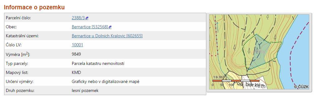 1) Pozemky ve vlastnictví obce Bernartice Obrázek 8: Informace o pozemcích v lokalitě NPP Hadce u Želivky Zdroj: Katastr nemovitostí Obrázek 9: Informace o