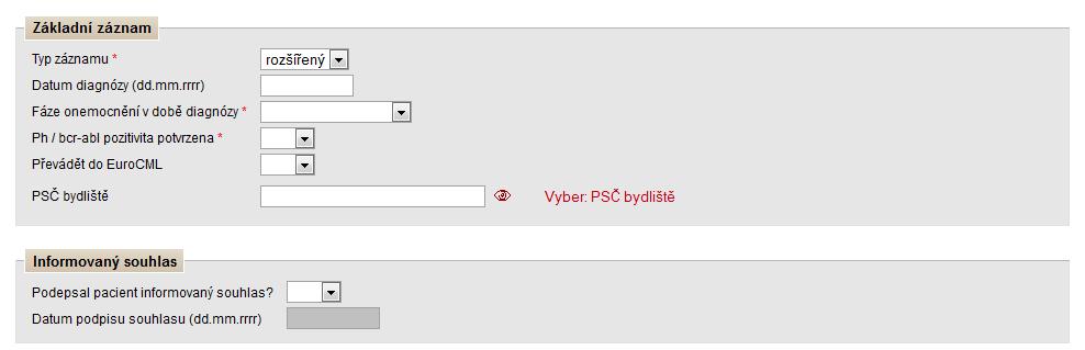 Vyplňování údajů ve všech formulářích je založeno na stejném principu.