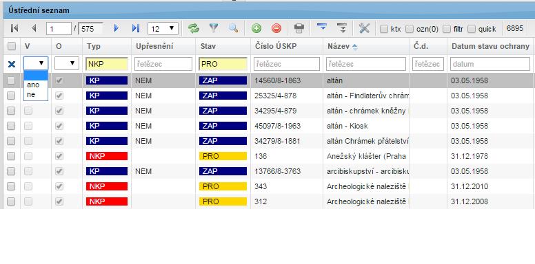 Aktivita Quick filtru je indikována zaškrtnutím políčka v horní nástrojové liště. Zaškrtnutí signalizuje, že je v Quick filtru nastavena alespoň jedna podmínka a filtr je aktivní.