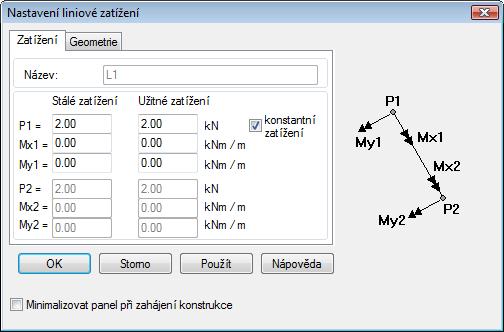 8.2.2 Zatížení Na záložce Zatížení je možno zadat označení zatížení a jeho složky v obou koncových bodech linie.