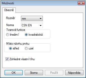 10.2 Možnosti... Menu Možnosti Možnosti... Zde je možno nastavit Jednotku délek. Rovněž tak je možno upravit Návrhovou normu.