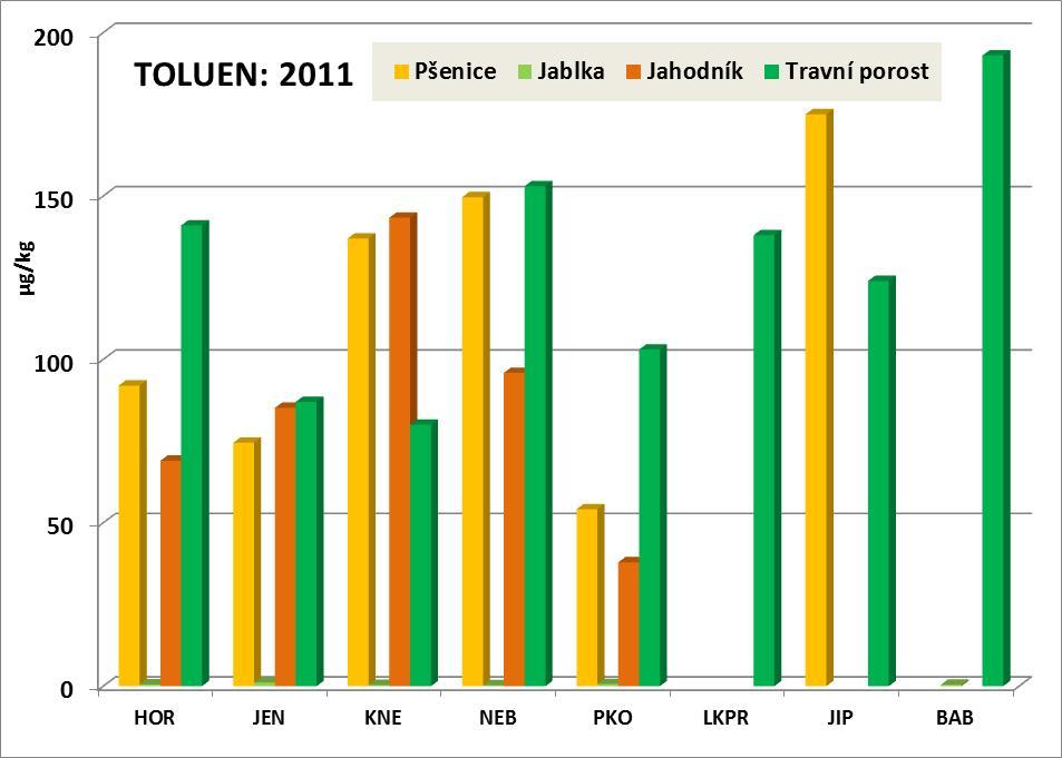 Obrázek 36: Obsahy toluenu v TTP časové porovnání let 2008