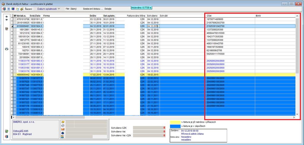 Faktury došlé V deníku uvolňování DF k platbě byl přidán sloupec Implementace načítání QR kódů