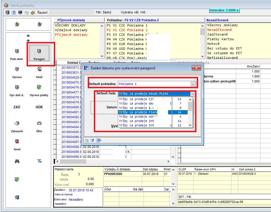 (Doporučujeme měnit jen zkušeným uživatelům, v momentě vystavování paragonů do