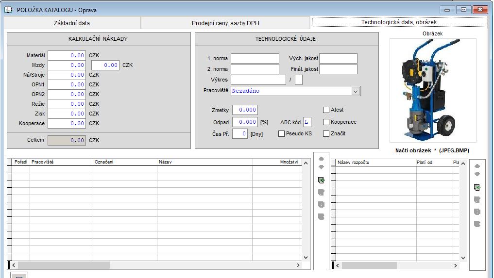 ZMĚNY SKLAD Katalog položek V kartě katalogové položky na záložce Technologická data obrázek, lze nyní založit fotografii položky katalogu ve formátu JPG,BMP a