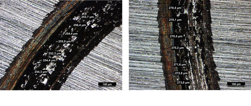 Pin on disc Při podmínkách definovaných v kapitole 3.5 byl při zkoušce PoD u vybrané rolny (183715_NCA) z materiálu 1.2379 CHT zjištěn objemový úbytek V ub = (7,3 ± 1,5). 10-6 mm 3.