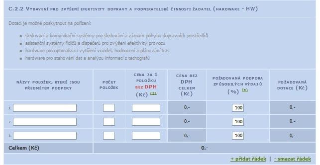 2 Vybavení pro zvýšení efektivity dopravy a podnikatelské činnosti žadatele (hardware) C.2.3