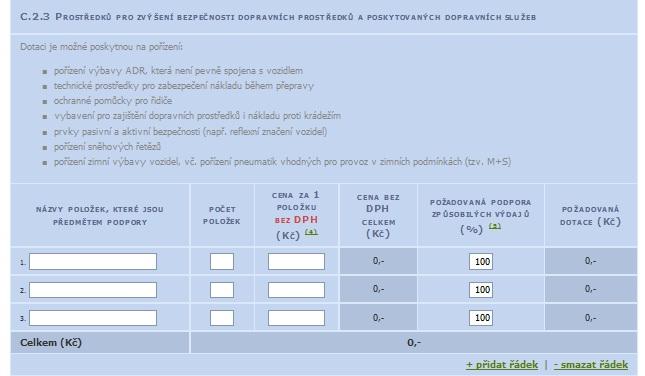 dotace V závěru formuláře je uveden souhrn požadované dotace jedná se o součty dotací v jednotlivých