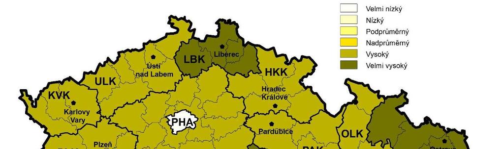 Podíl zaměstnaných ve skupině povolání Obsluha stacionárních strojů a zařízení na počtu zaměstnaných v kraji Mapa znázorňuje srovnání podílu zaměstnaných dané skupiny povolání v kraji na celkovém
