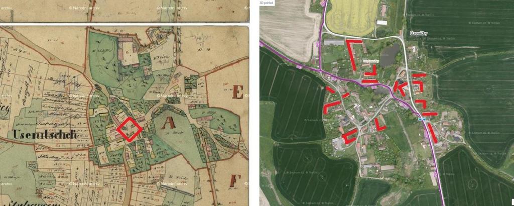 Struktura zástavby je tvořena v centrální části venkovskými usedlostmi tvořenými shlukem budov (bydlení, stodoly).