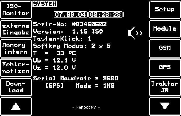 ISOBUS -TERMIN L Uspo d nì funkcì na ovl dacì p ce ûacìho stroje NastavenÌ ovl dacì p ky ï StisknÏte ÑtlaËÌtko F4ì na ovl dacì jednotce ISO-Control SpustÌ se systèm nabìdky ï Zvolte druh umìstïnì 1x