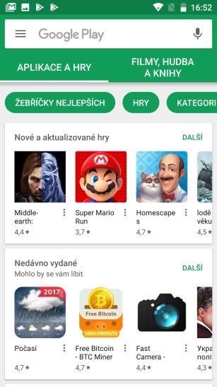 Instalace aplikací z Google Play Na ploše hlavní obrazovky najdete aplikaci Obchod Play, ve které si můžete stáhnout tisíce a tisíce nejrůznějších aplikací a doplňků.