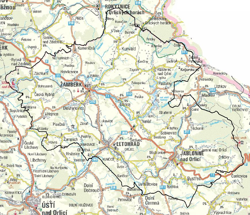 Obrázek č. 3.2.1: Základní přehled SO ORP Žamberk Zdroj:, 2008 3.2.1 Vodní režim v krajině Neporušená krajina má schopnost akumulovat a zpomalit odtok velkého množství vody.