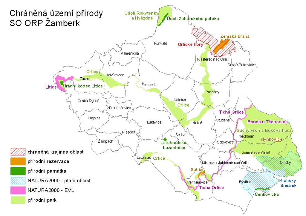 EVL Litice chasmofytická vegetace vápnitých skalnatých svahů, chasmofytická vegetace silikátových skalnatých svahů, bučiny asociace Luzulo-Fagetum a Asperulo-Fagetum.