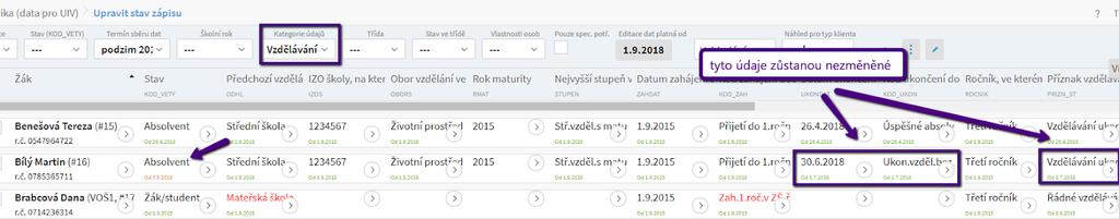 Jediné, co se nově změní, je v kategorii údajů - vzdělávání nový Stav KOD_VETY Absolvent od stejného data platnosti jako je úspěšně vykonaná zkouška (s datem platnosti data zkoušky).