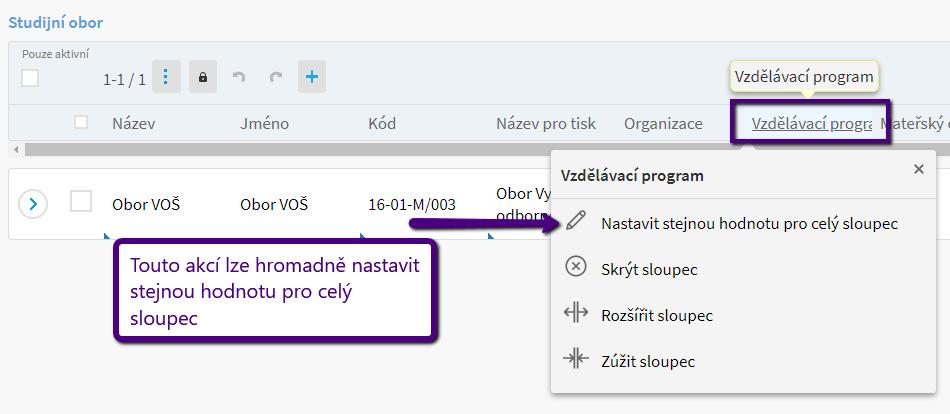 Nutná pole k vyplnění : 1) Organizace 2) Vzdělávací program (1 vzdělávací program může být přiřazený k více oborům) 3) Název 4) Kód (tiskne se na tiskové výstupy) 5) Název pro tisk (pokud není zadán,