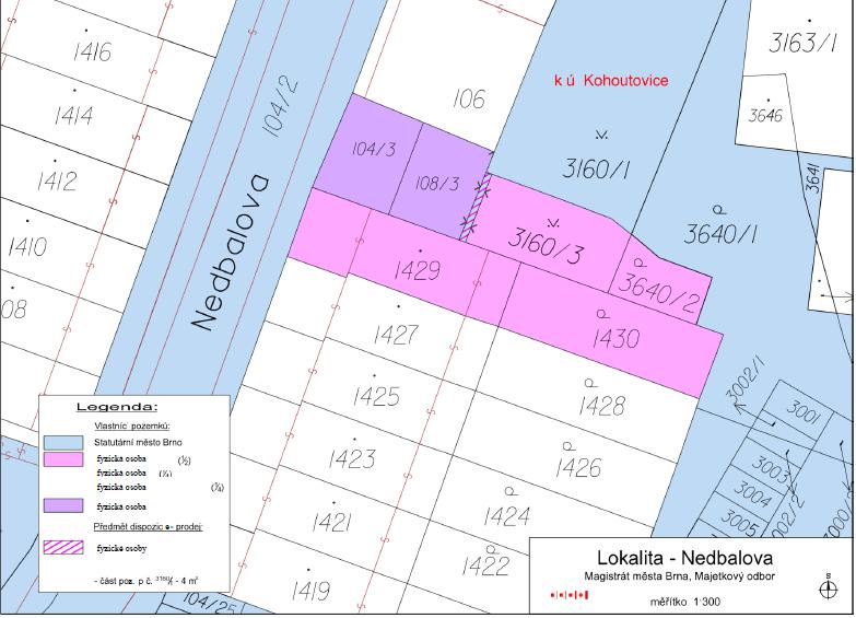 2. prodej části pozemku p. č. 3160/1 ostatní plocha, zeleň, o výměře 4 m² v k. ú. Kohoutovice Mgr. Bc. Drbošal, Majetkový odbor Magistrátu města Brna, Malinovského nám. 3, 601 67 Brno, dv. 205, tel.