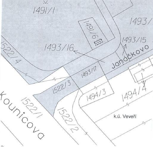 6. záměr pronájmu části pozemku p. č. 1491/6 ostatní plocha, zeleň, o výměře 2 m², k. ú. Veveří JUDr.