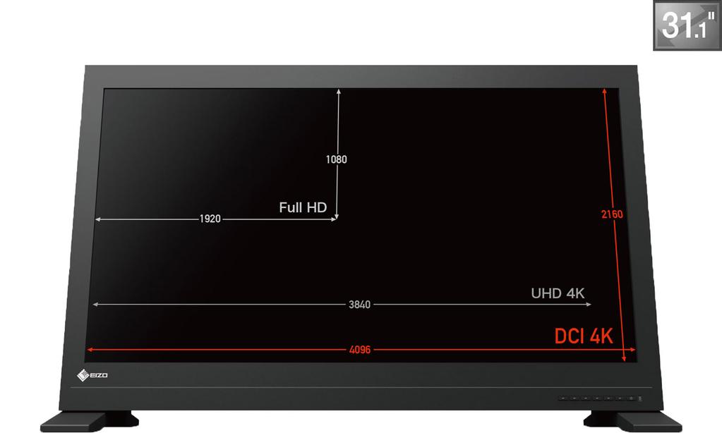 Rozlišení DCI 4K Monitor ColorEdge PROMINENCE CG3145 se vyznačuje rozlišením DCI 4K (4096 2160) odpovídajícím čtyřnásobku hustoty pixelů panelu Full HD (1920 1080).
