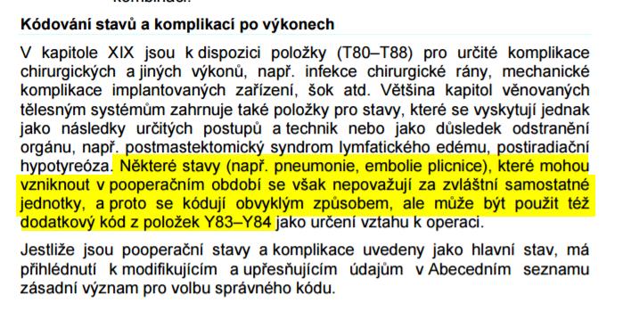 Instrukční příručka a kódy T80-T88 Komentář: Již směrnice MKN-10 konstatují, že řada pooperačních