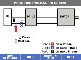 Motor Drive Analyzer Navigace a uživatelské rozhraní Napětí na hřídeli motoru (pouze MDA-550) Tato funkce se používá k detekci elektrických výbojů prostřednictvím proudů v mazivech ložisek, které