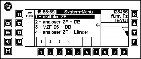 6 Přepnutí rádiového systému 1. Stiskněte klávesu S8 < > v hlavním menu. Objeví se následující menu volby: Obr.