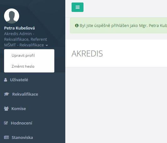 Změny se provádějí po kliknutí na jméno uživatele v levé horní části stránky - Upravit profil. Filtrování Všechny seznamy (např. Hodnocení apod.) lze filtrovat dle základních kritérií.