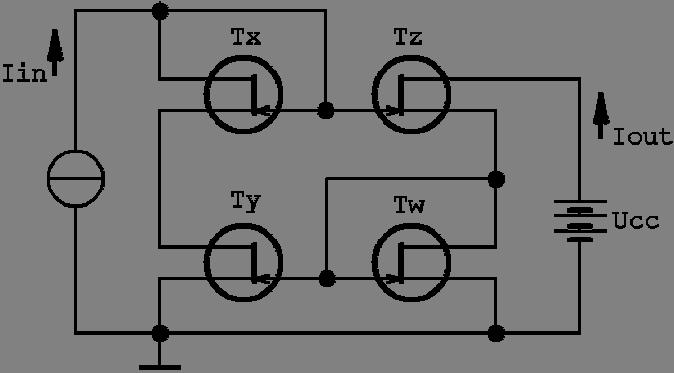 příklad 7 pro zapojení proudového zrcadla s dvěa