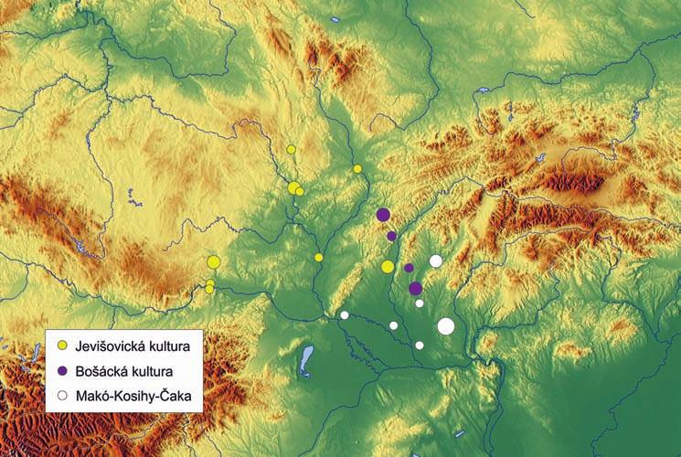 Archeologické rozhledy LXIX 2017 541 Obr. 7. Mapka rozšíření hrobů a pohřebišť v období mladého eneolitu v oblasti středního Podunají. Fig. 7. Map of the distribution of graves and cemeteries in the Late Eneolithic period in the central Danube region.