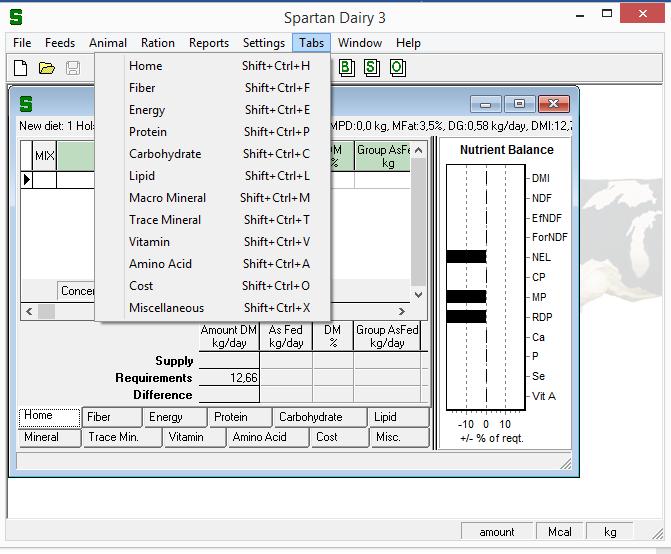 - Přepínání mezi jednotlivými tabulkami pouhým klikáním, užitím klávesových zkratek Shift + Ctrl + _ (první písmeno z názvu tabulky) Home H Fiber F Energy E Protein P Carbohydrates C Lipid L Macro