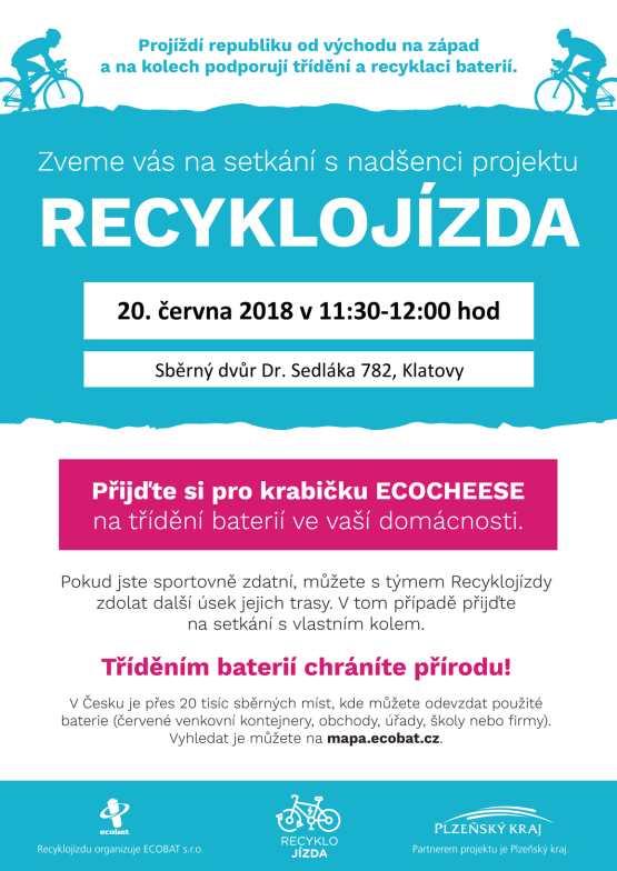 republiku již podruhé tým Recyklojízdy. Tříčlenná skupinka nadšenců na elektrokolech si dala za cíl zdolat za 10 dní 800 kilometrů. Na cestu se vydá 13. června 2018 z Frenštátu pod Radhoštěm.
