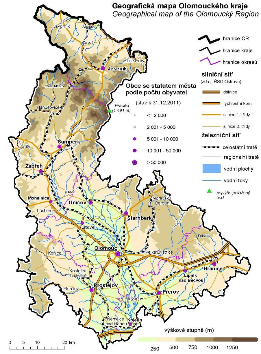 Obrázek 3: Geografická mapa Olomouckého kraje Zdroj: ČSÚ (http://www.czso.cz/csu/2012edicniplan.nsf/t/d0003fb8ba/$file/71101112m21.
