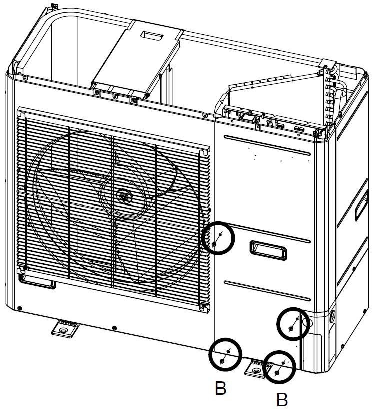 Krok 12 : Zpětná montáž panelů 1) Přední panel Použijte šrouby B pro všechny spoje 3) Vrchní panel 2) Servisní panel