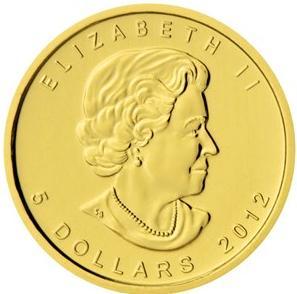 3) Zlaté zahraniční investiční mince Zlatá investiční mince Maple Leaf 1/10 oz t, 1/4 oz t, 1/2 oz t, 1 oz t (ilustrační foto) Kanadská královská mincovna