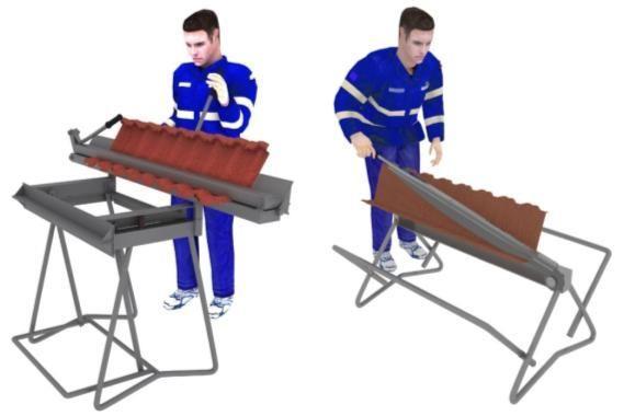 V opačném případě dojde k příliš velké tvarové deformaci profilu šablony, což práci významně ztíží. Stříhání a ohýbání šablony na hřebeni pomocí nůžek a ohýbačky 3.