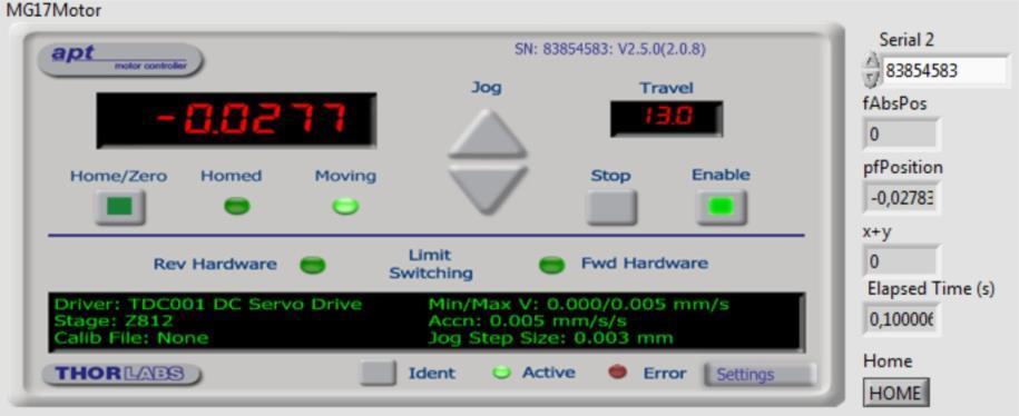 Motorizovaný mikro-posuvný stolek je připojen do měřícího systému přes rozhraní USB a komunikuje s řídicím programem přes zásuvný modul dodávaný výrobcem (obr. 2.25).