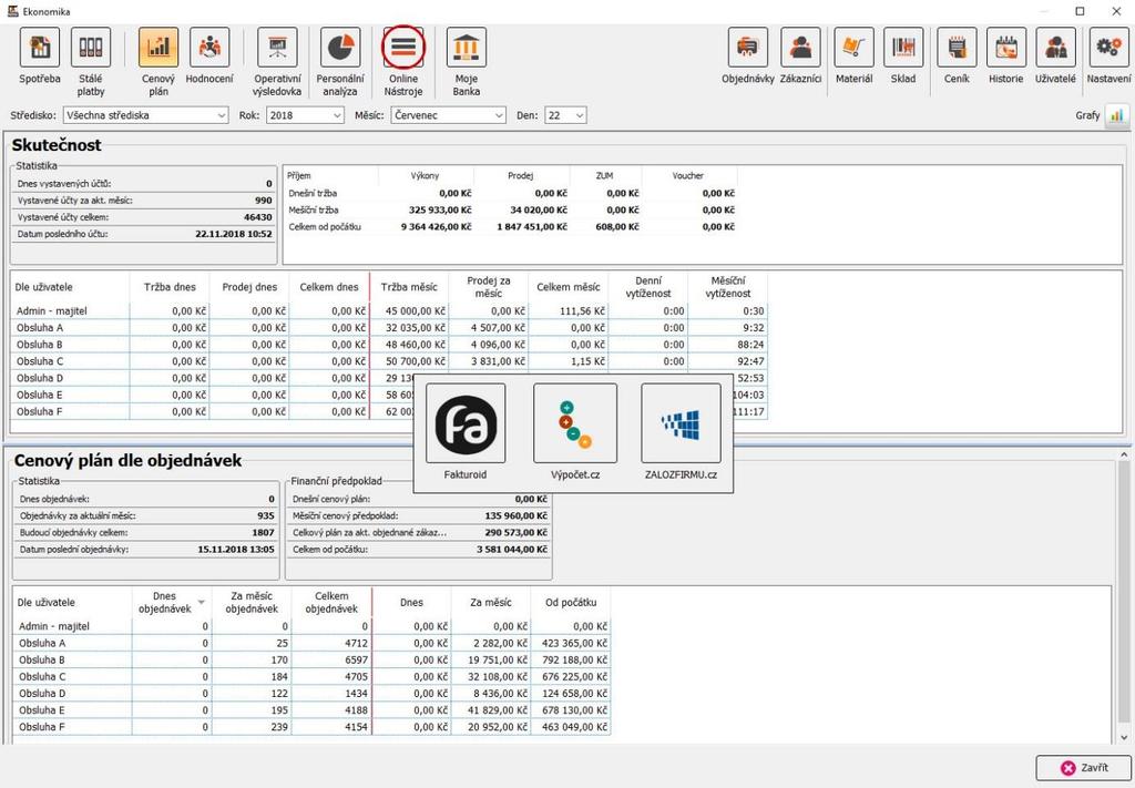 Online Nástroje a Moje Banka: - V menu Nástroje naleznete aktuálně tři předpřipravené online portály (vedení a vystavování