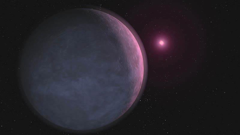 Obr. 5: Exoplaneta v představách malíře. Astronomové použili k objevu exoplanety techniku, označovanou jako gravitační mikročočka.