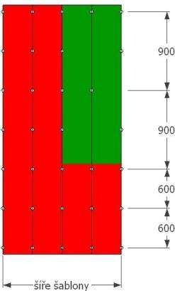 Rohová oblast Vnitřní oblast Krajová oblast po 600 mm do každé