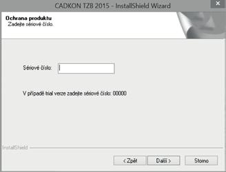 5. V dialogovém panelu Ochrana produktu zadejte sériové číslo, které naleznete na obalu instalačního dvd-rom CADKONu.