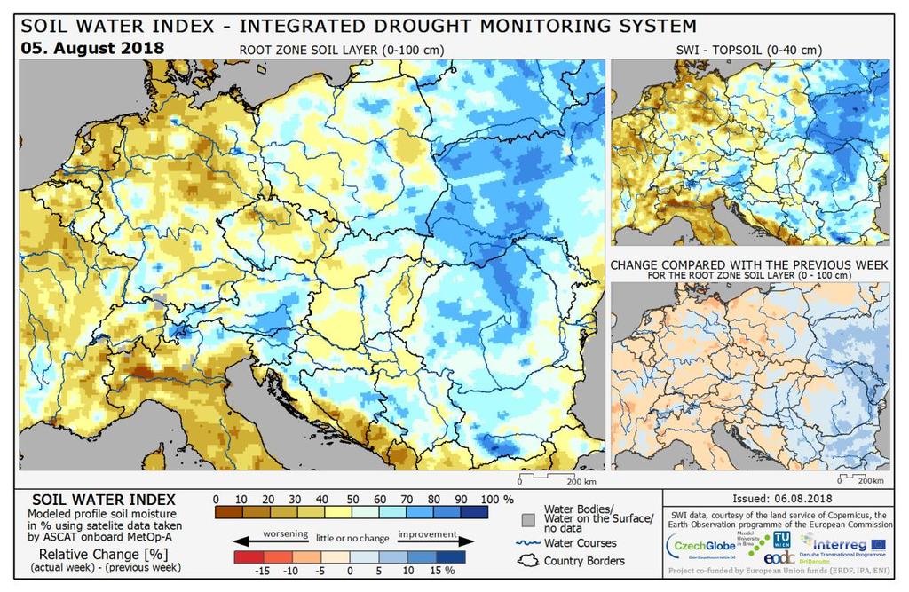 vlhkosti půdy naměřené v minulosti ovlivňují aktuální hodnoty SWI.