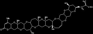 NSP Brevetoxiny Lipofylní polyetery (s 10 nebo 11 kruhy), Brevetoxin-A Brevetoxiny způsobují masivní úhyny ryb a respirační problémy u lidí.