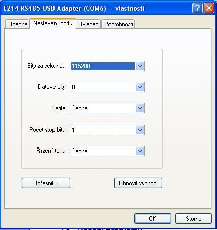 Ve větvi s názvem Porty přibyl další COM s názvem E214 RS-485-USB Adapter.